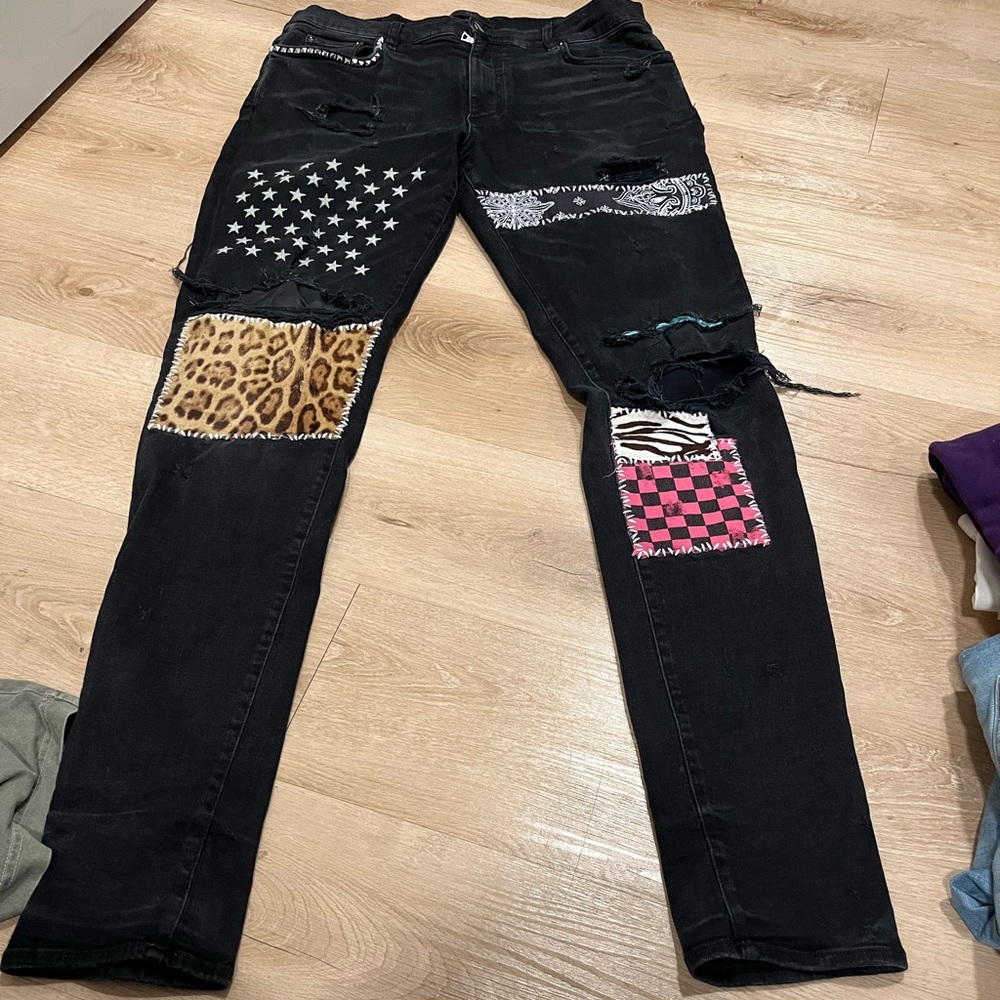 AMIRI Black Multi-Pattern Skinny Jeans